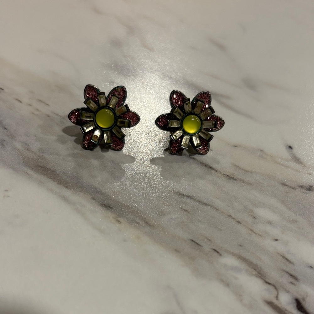 Betsy Johnson - Floral Stud Earrings with Yellow and Red Accents